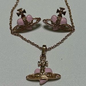 Vivienne Westwood bundle Set Rose gold pink heart Saturn necklace & earrings